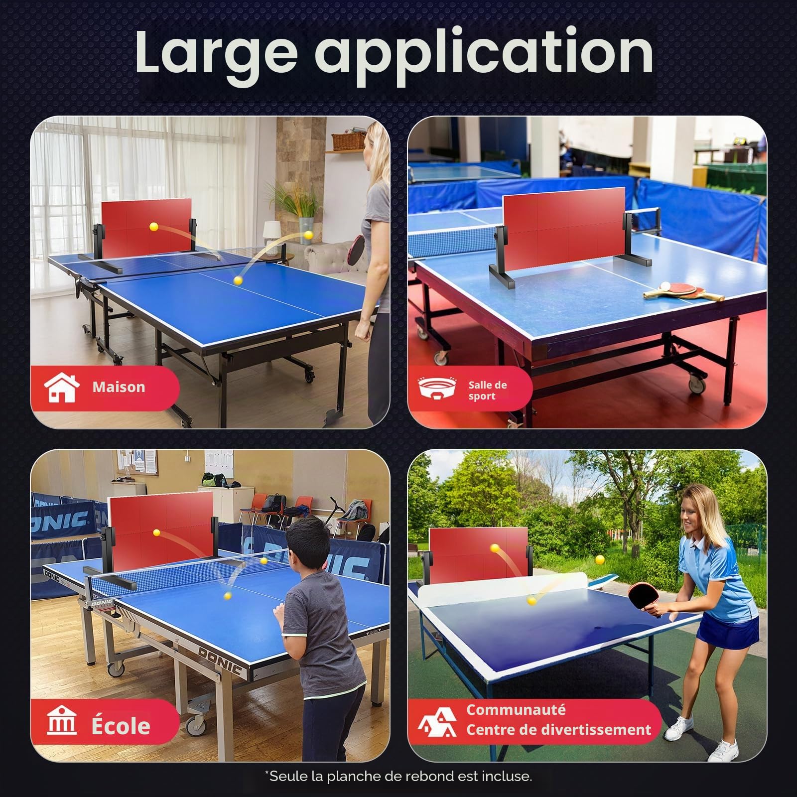 Ping Pong Rebounder Planche de tennis de table rebond avec 8 caoutchoucs rouges, équipement d'auto-entraînement pour la maison, la gym, l'intérieur et l'extérieur
