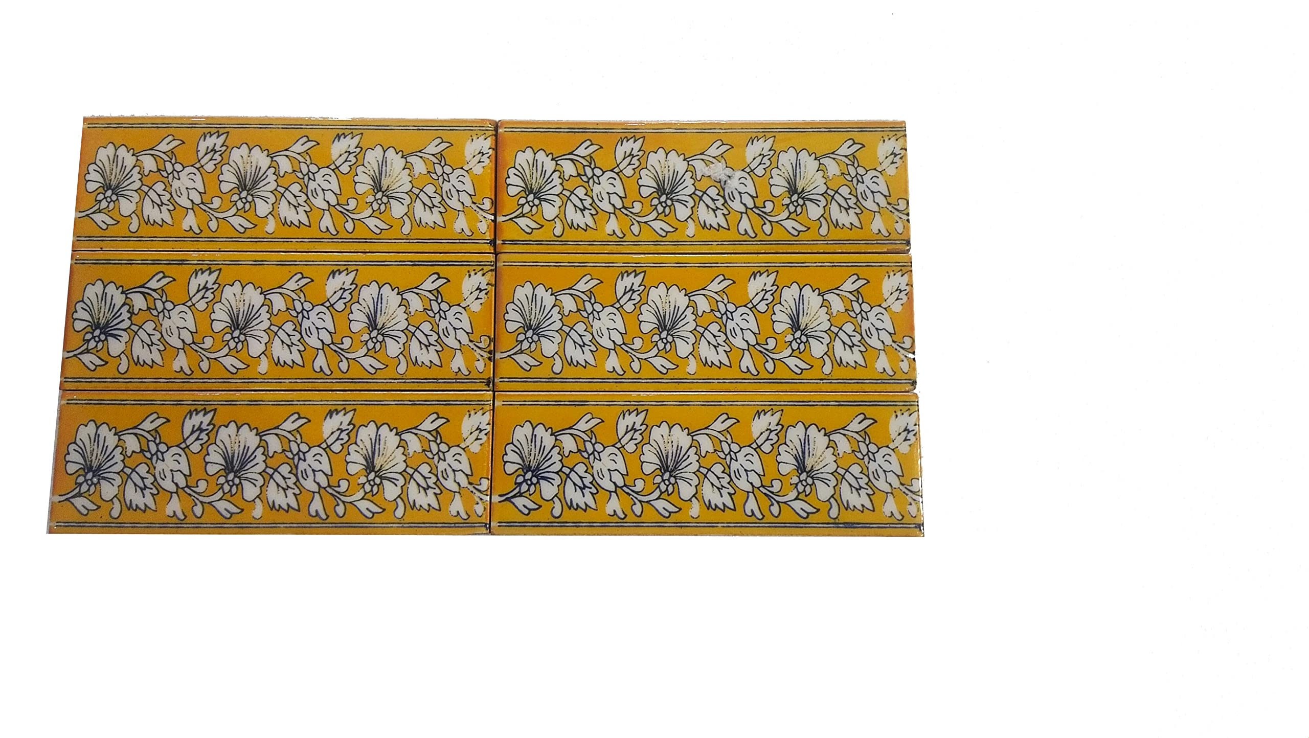 Shiv Kripa Blue Pottery Home Decor Wall Mural Mosaic Tiles Ceramic Handmade Wall Decorative Tiles 2 x 6 Inch Set of 6 (2 X 6, Yellow)-image-22