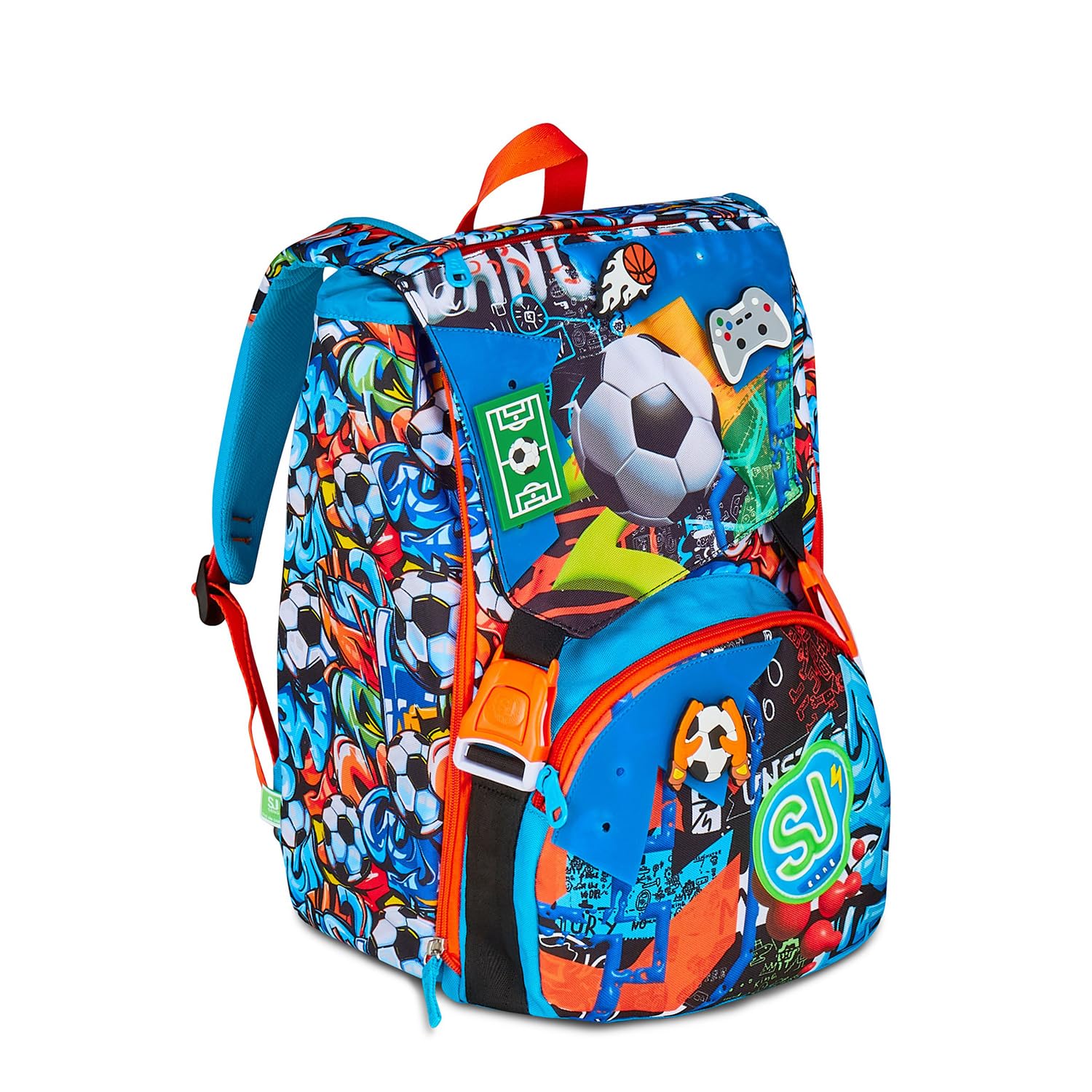 SJ GANG STYLE JAM GANG Zaino Scuola Estensibile Big, Blu, Zaino con Divisorio Interno, Tasca Superiore con Patch Riposizionabili, Tasca per Borraccia, 24 L, Zaino Scuola Elementare, Zaino Bambino