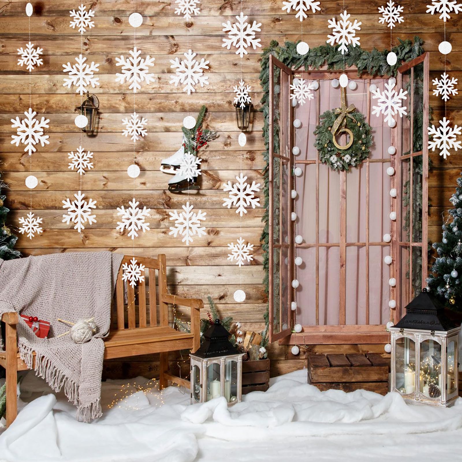 Paquete de 8 guirnaldas colgantes de copo de nieve con purpurina para invierno, Navidad, decoración de fiesta de invierno del país de las maravillas, cumpleaños congelados, suministros de fiesta,