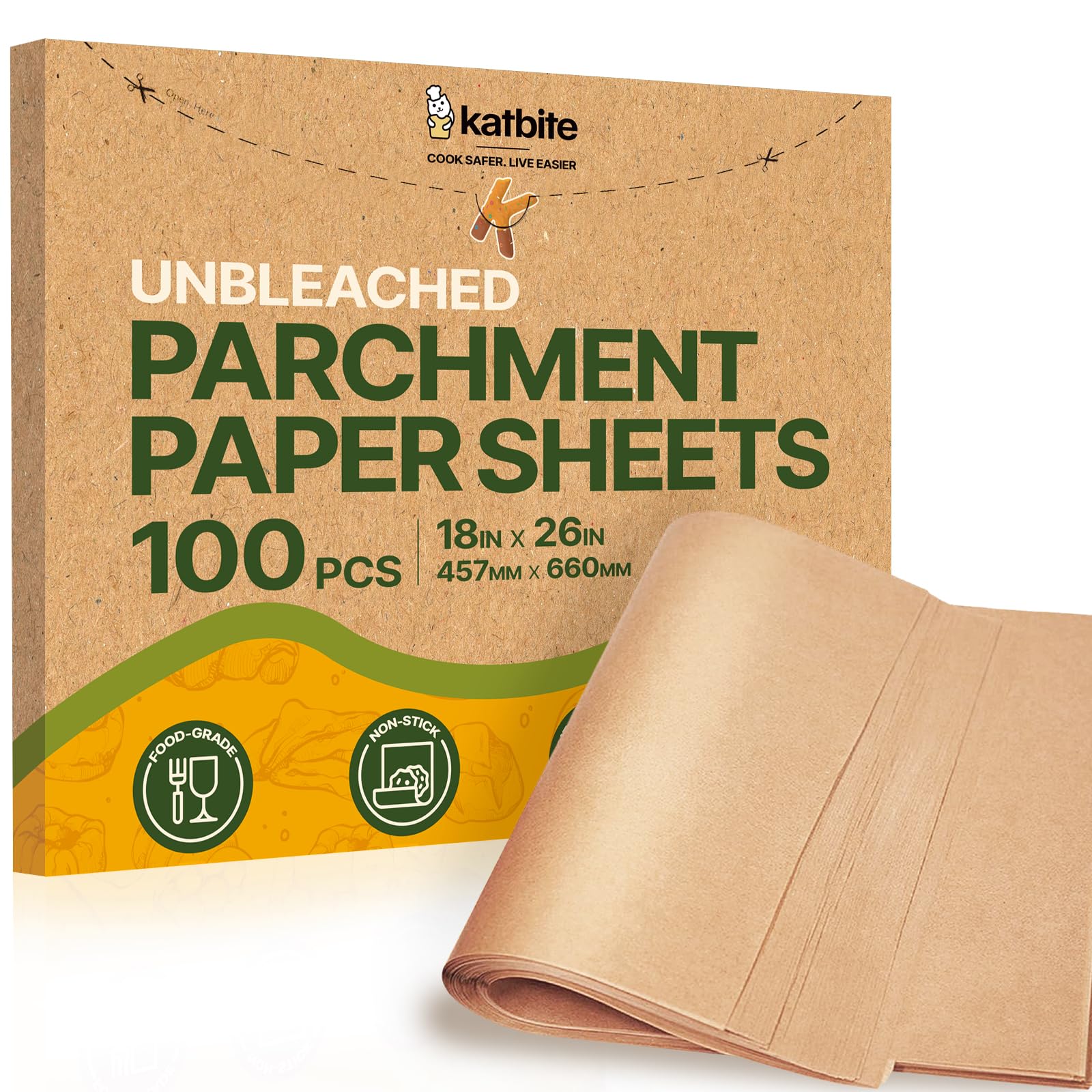 Katbite Parchment Paper Baking Sheets, 100 Pcs, 18x26 Inch, Heavy Duty