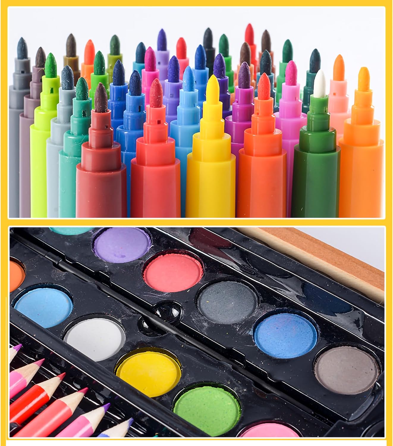 FixtureDisplays® 149 Pieces Art Supplies, Art Set for Kids Teens Girls Boys Adult Wood Box Case - Art Painting, Colored Pencils, Oil Pastels, Brushes, Starter Kit 15284-NPF