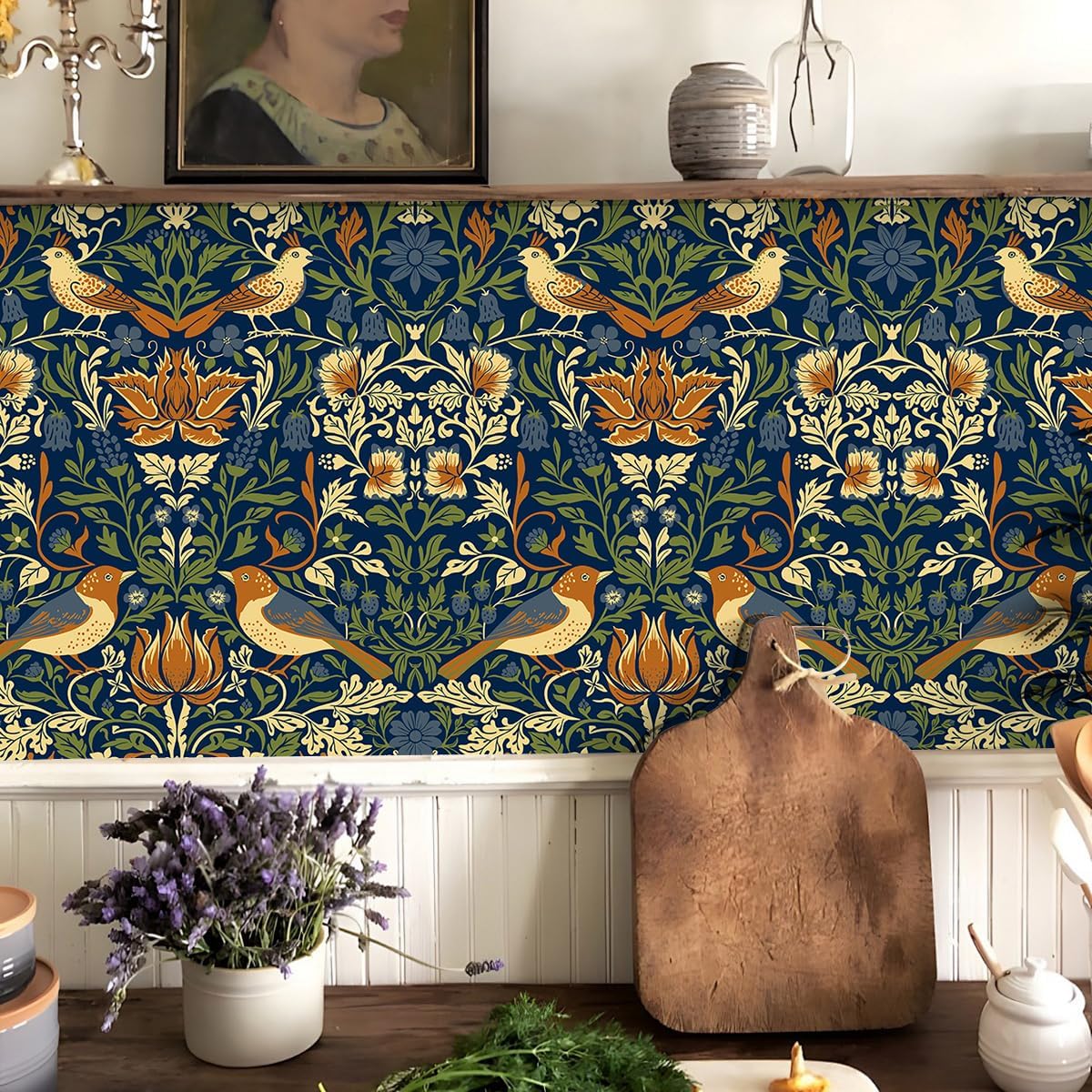 Self Adhesive Shelf Liner Vintage Bird Waterproof Drawer Liners Countertop