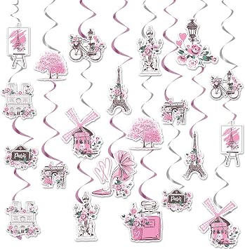 Paris Birthday Party Decorations - 24PCS Paris Themed Party Decoration Eiffel Tower Hanging Swirls Paris Decor French Supplies for Birthday and Baby Shower