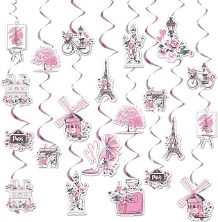 Paris Birthday Party Decorations - 24PCS Paris Themed Party Decoration Eiffel Tower Hanging Swirls Paris Decor French Supplies for Birthday and Baby Shower