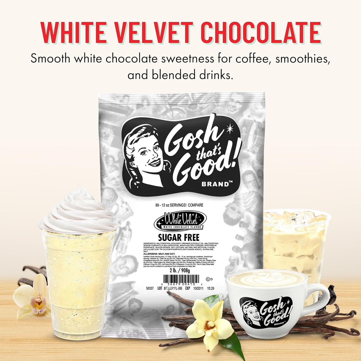 Gosh That’s Good! Sugar-Free White Velvet Chocolate Flavor – 2 lb – Low-Calorie, Lactose-Free