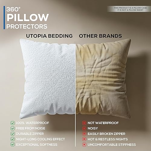 Miniatura 5 de Utopia Bedding Protector de almohada impermeable de rizo (paquete de 2) estándar, funda de almohada con cremallera, a prueba de chinches, a prueba