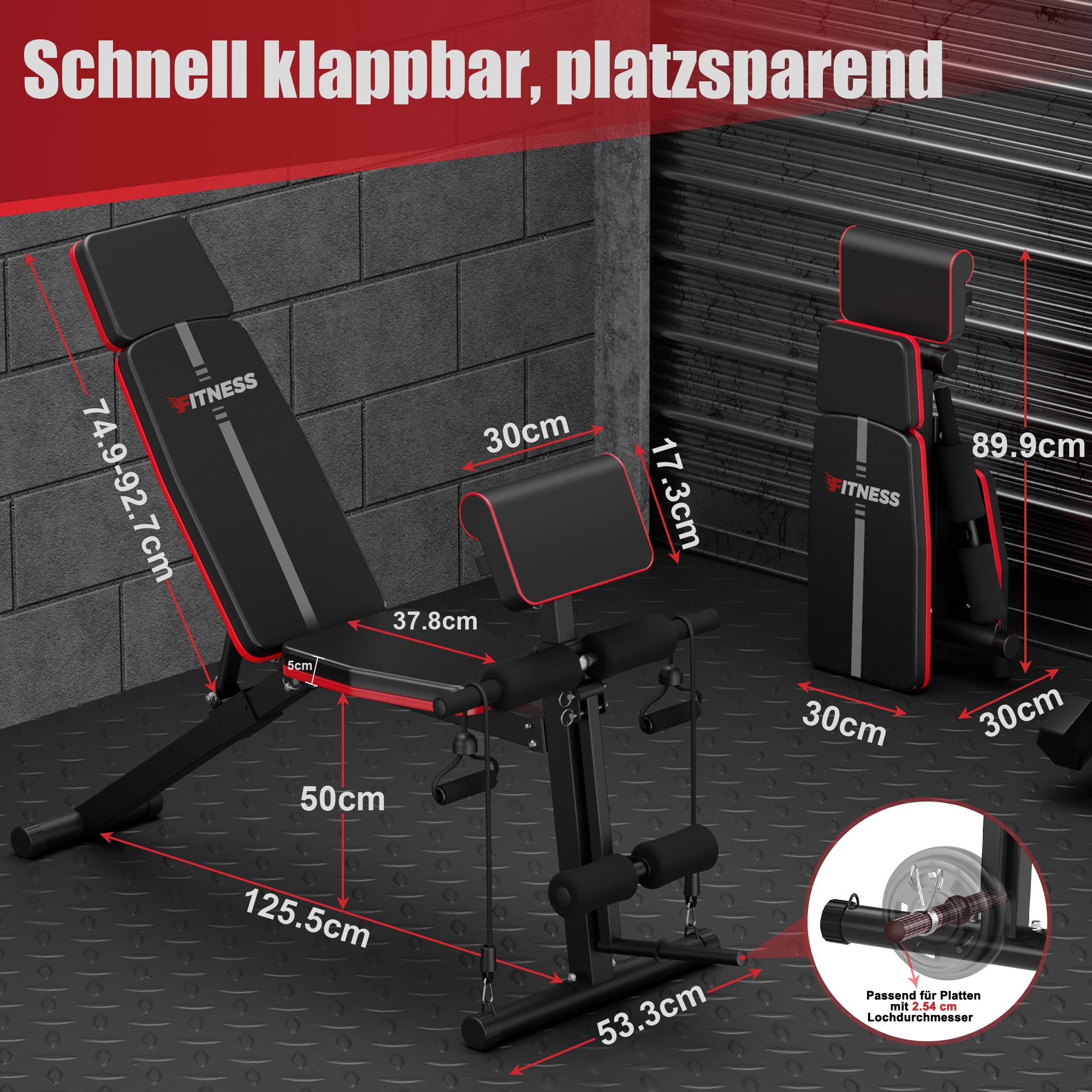 Verstellbare Hantelbank für Heimtrainingsstudio, 350kg Hantelbank Klappbar mit Beinverlängerung & Prediger-Curl-Pad, Neig- und Fallbank Trainingsbank für zuhause