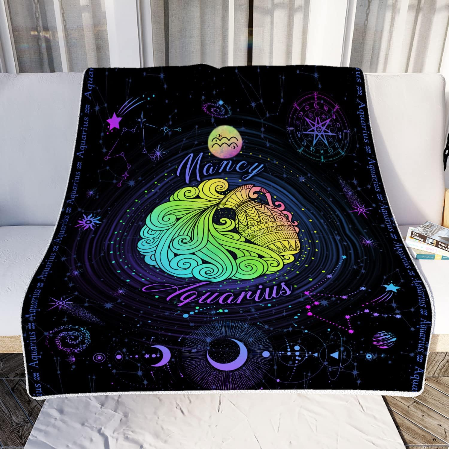 Aquarius Blanket, Constellations Blanket, 12 Horoscope Astrology Blanket, Customized Name Blanket For Aquarius, Personalized Zodiac Blanket, Aquarius Blanket Gift for Family, Valentines Day Gifts 1