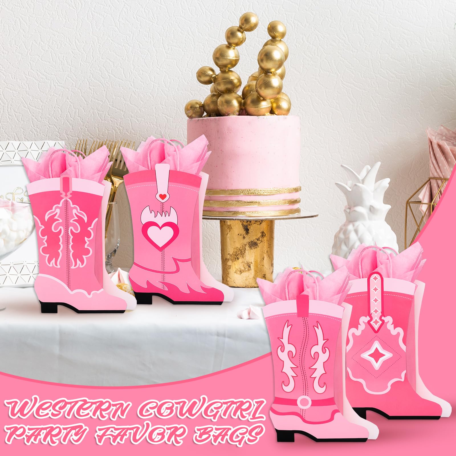 12 Pcs Cowboy Boots Paper Gift Bags - Western Theme Party Favors, Kraft With Handles