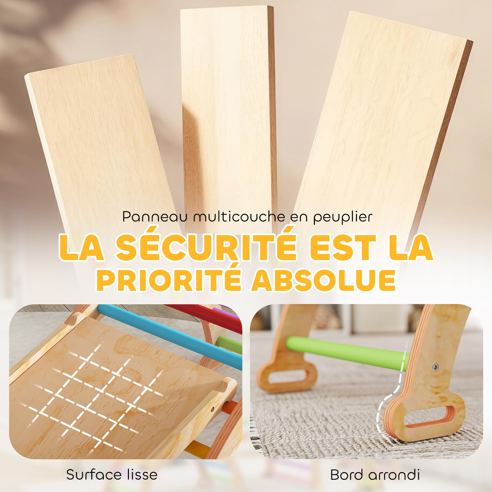 AIYAPLAY Triángulo de Escalada Infantil 9 en 1 de Madera, con Rampa Reversible, Tobogán, Basculas y Estructura de Escalada, Carga Máx. 50 kg, para bebé 18-48 Meses, Multicolor