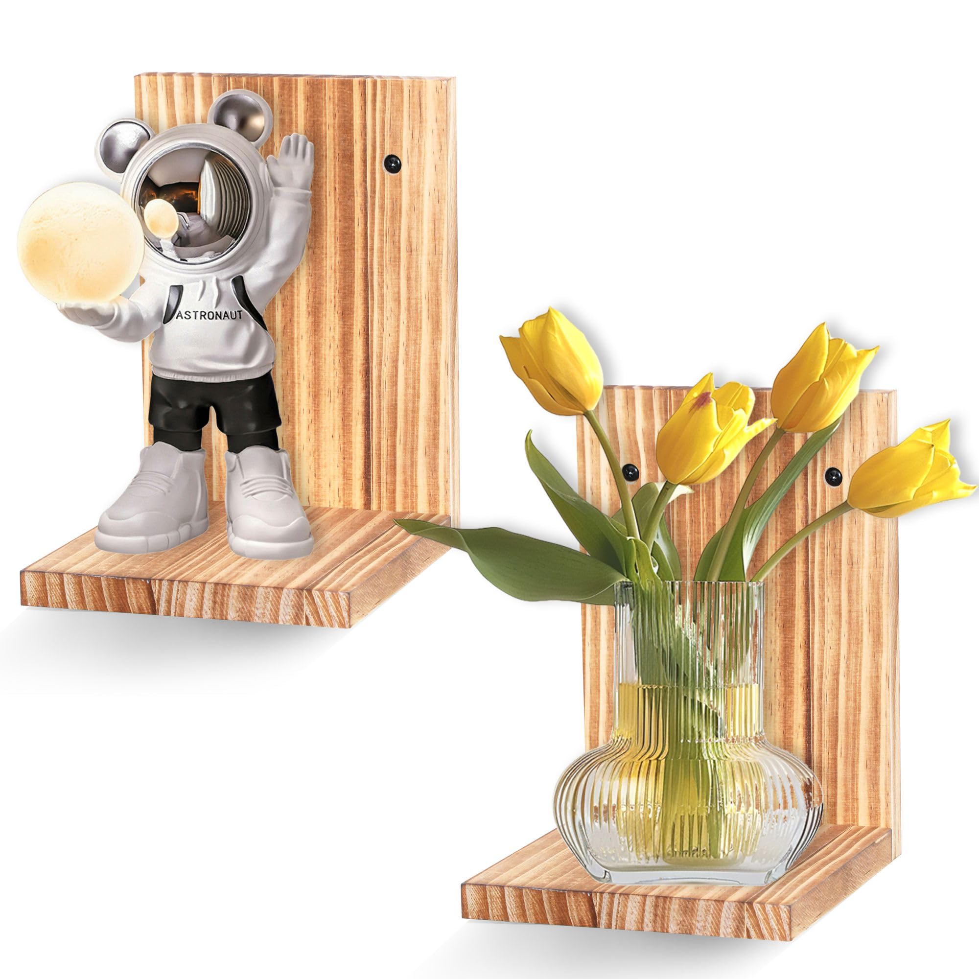 Small Wall Shelf,L-Shaped Small Floating Shelves for Plants Speaker Table Lamp Display,Wooden Ledges Indoor Modern Midcentury Decorative for Gallery