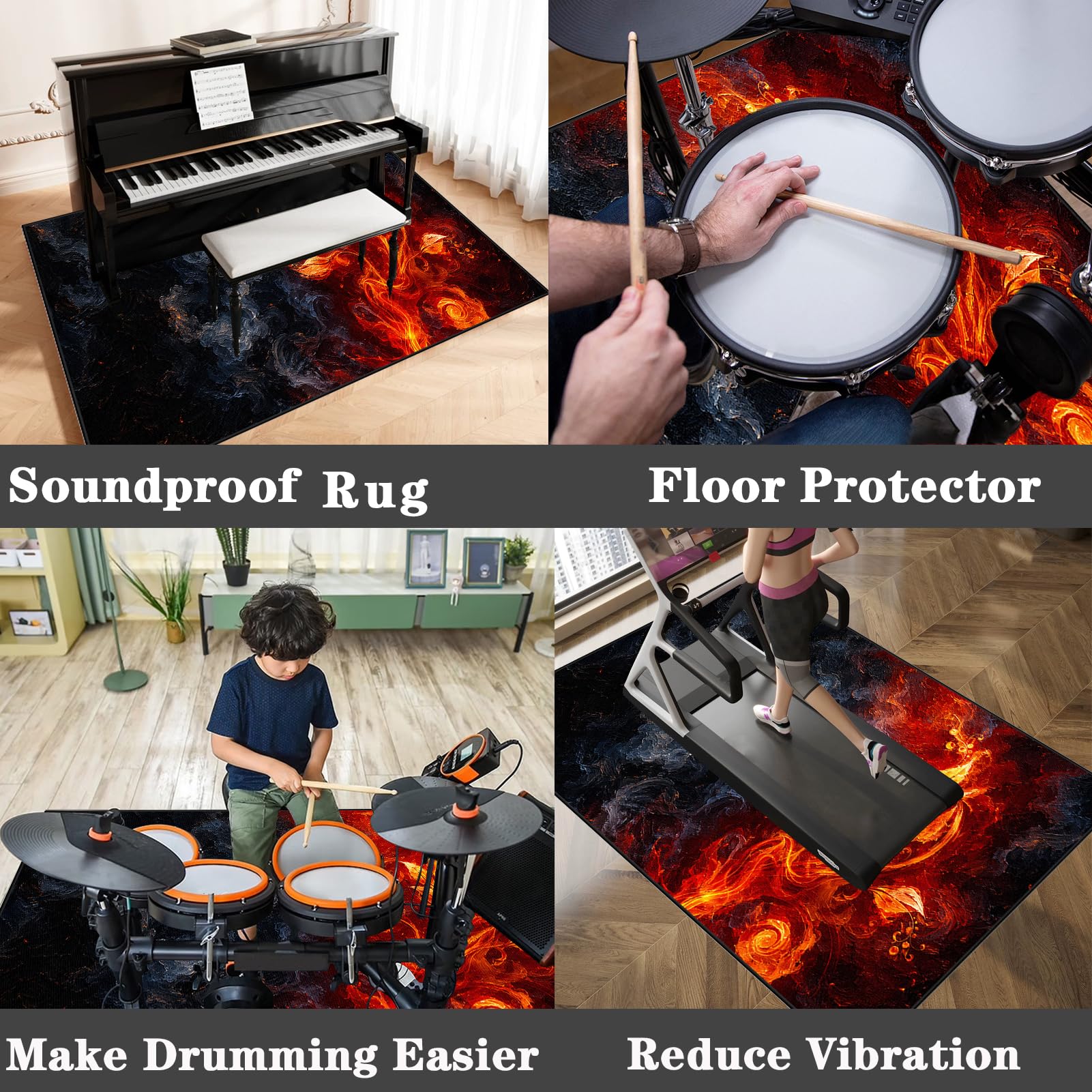 Tapis pour Batterie Acoustique, Tapis de Tambour Insonorisé 180 x 150 cm