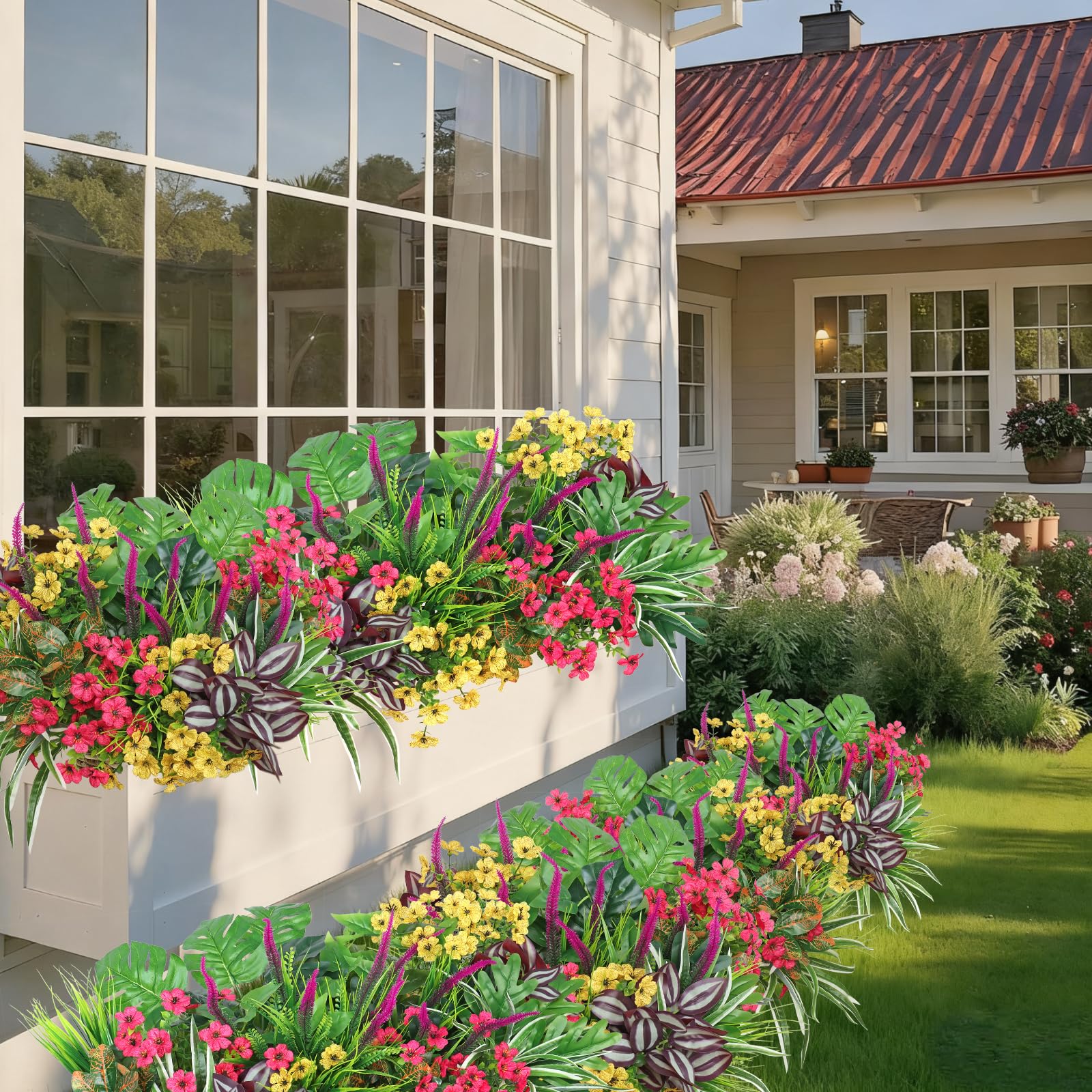 Dremisland Lot de 20 Plante Artificielle Exterieur Fleurs Artificielles Deco Arbustes Verts Artificiels Plante Herbes Artificielles Extérieur Décorative Plante pour Porche Terrasse