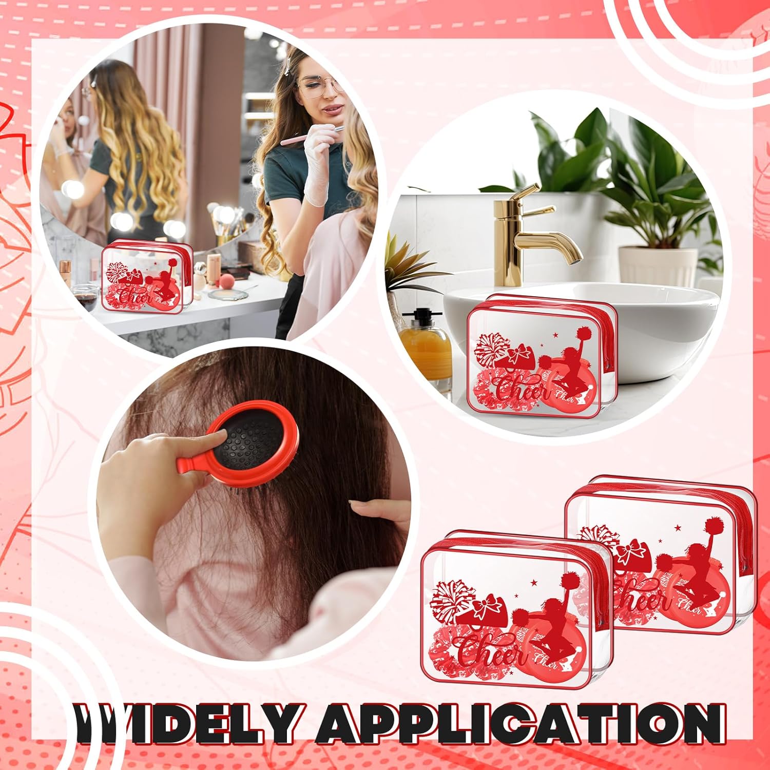 Yungyan 36 Pcs Red Cheer Gifts 12 Red Cheer Makeup Bag for Women Party Favors Team Gifts with 12 Sport Hair Scrunchies 12 Round Portable Folding Brush - Image 6