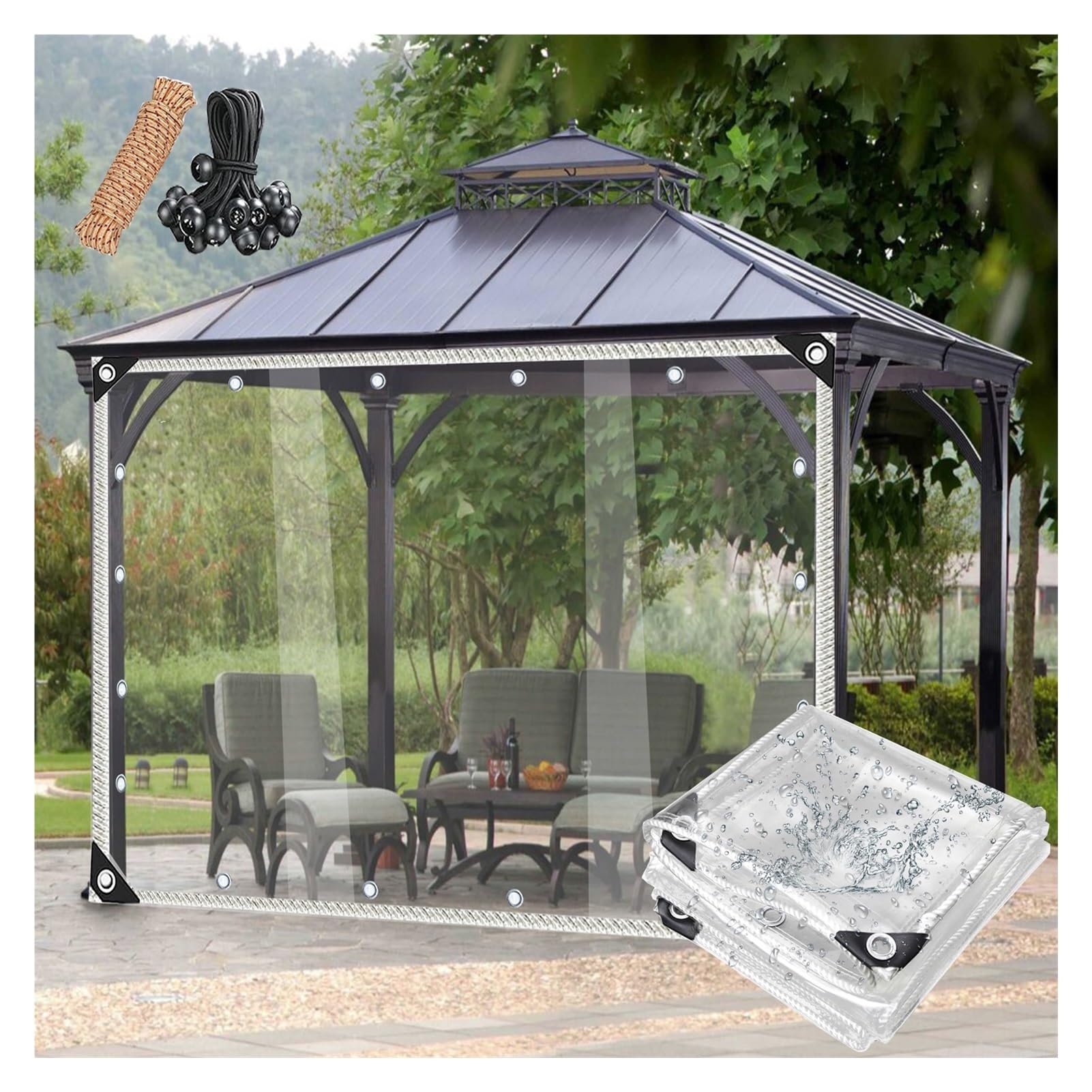 Outdoor Clear Tarpaulin Curtains PVC Tarpaulin with Eyelets Vinyl Waterproof Tarpaulin 0.3mm Patio Windproof Side Panels Tear-Resistant Tarpaulin Curtains (Color : Transparent, Size : 2.2x2.2m)
