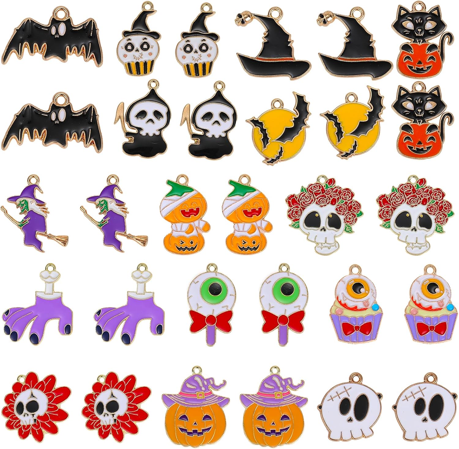 30 Pcs Halloween Charms Pendants Enamel Charms Pumpkin Ghost Skull Bat Charms for Jewelry Making Necklace Bracelet Earrings Supplies Halloween Party Decoration
