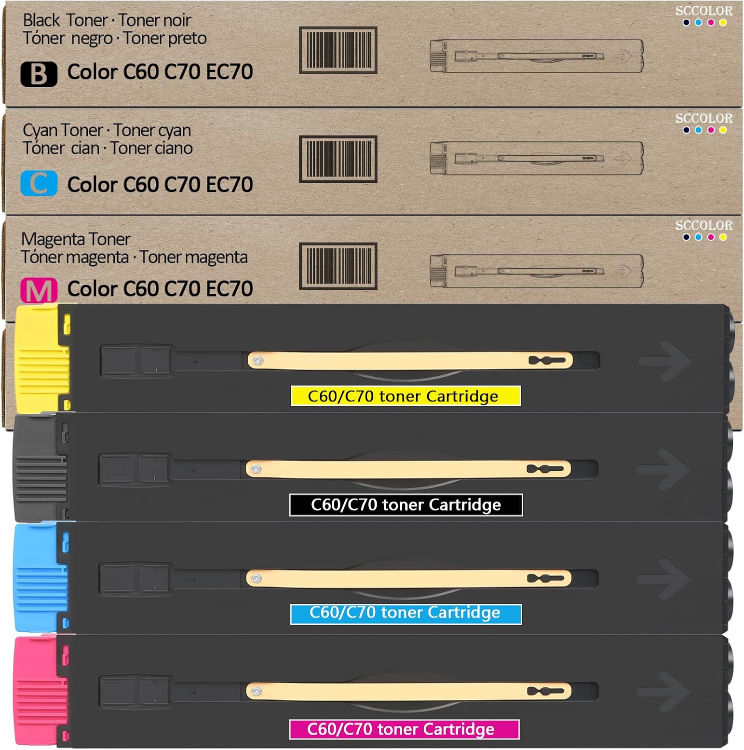 C60 C70 Toner Cartridge 006R01655 006R01656 006R01657 006R01658 Black Cyan Yellow Magenta Toner Cartridge Replacement for Xerox C60 C70 Toner Compatible with Xerox Color C60 C70 Printer