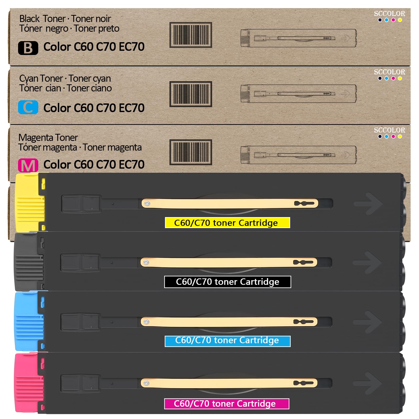 C60 C70 Toner Cartridge 006R01655 006R01656 006R01657 006R01658 Black Cyan Yellow Magenta Toner Cartridge Replacement for Xerox C60 C70 Toner