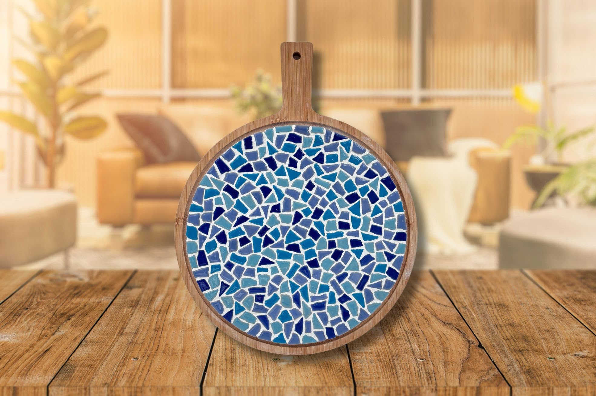 Little Creations Mosaik Bastelset Runde Servierbrett Blau | DIY set Erwachsene Mosaik Bastelset Runde Servierbrett | 39 cm lang en 30 cm breit | Vielseitige Anwendungsmöglichkeiten