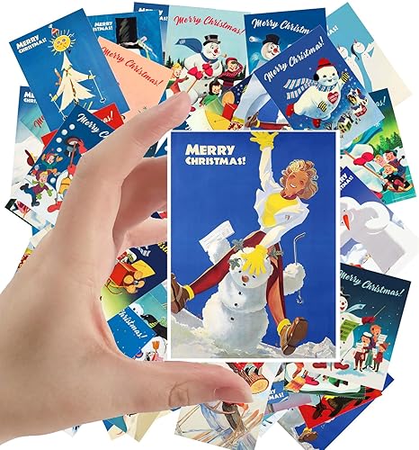 Calcomanías grandes, 24 piezas (2.5 x 3.5 pulgadas cada uno) Muñecos de nieve que cobran vida en la temporada de Navidad, postales de Navidad