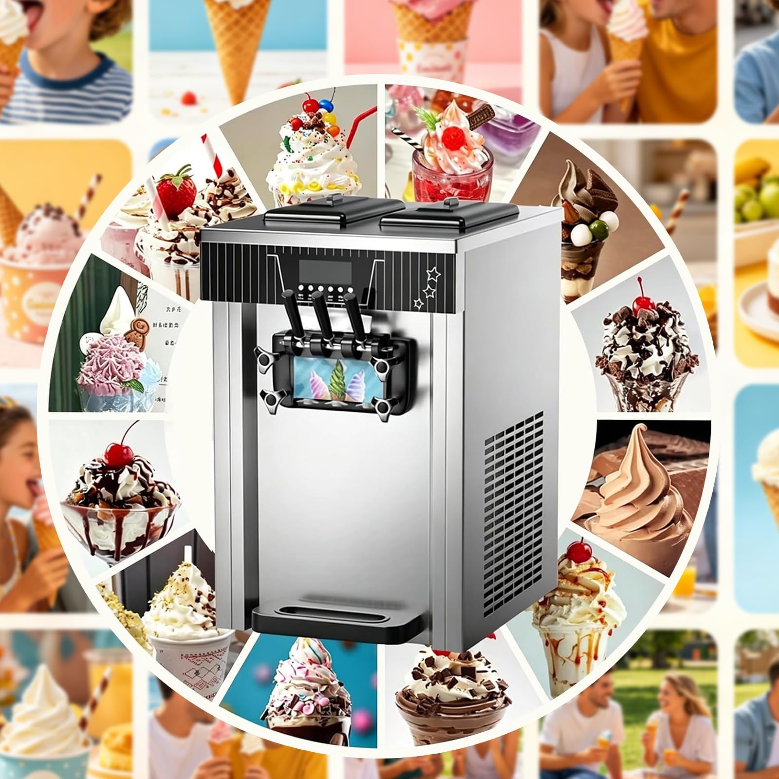 Macchina per gelato da 450 W, macchina morbida per supermercati e panetterie, attrezzatura da tavolo con schermo LCD, pulizia automatica, capacità 2,5 l, sapore singolo