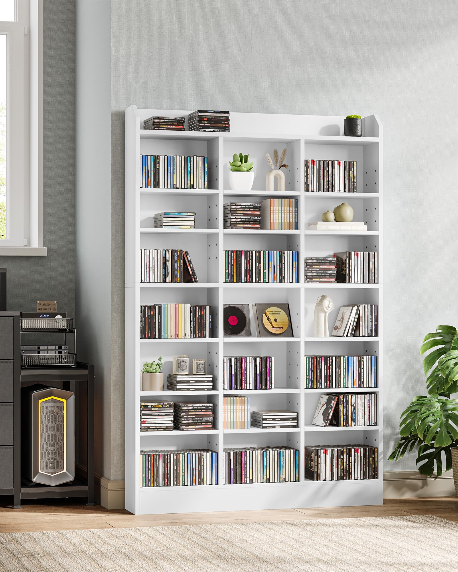 Hzuaneri Étagère Bibliothèque, Rangements pour CD et DVD 8 Niveaux, Meuble de Rangement multimédia, Armoire de Rangement CD pour 747 CDs pour Le Salon, Bureau, 17 x 100 x 154,5 cm, Blanc CR18003X