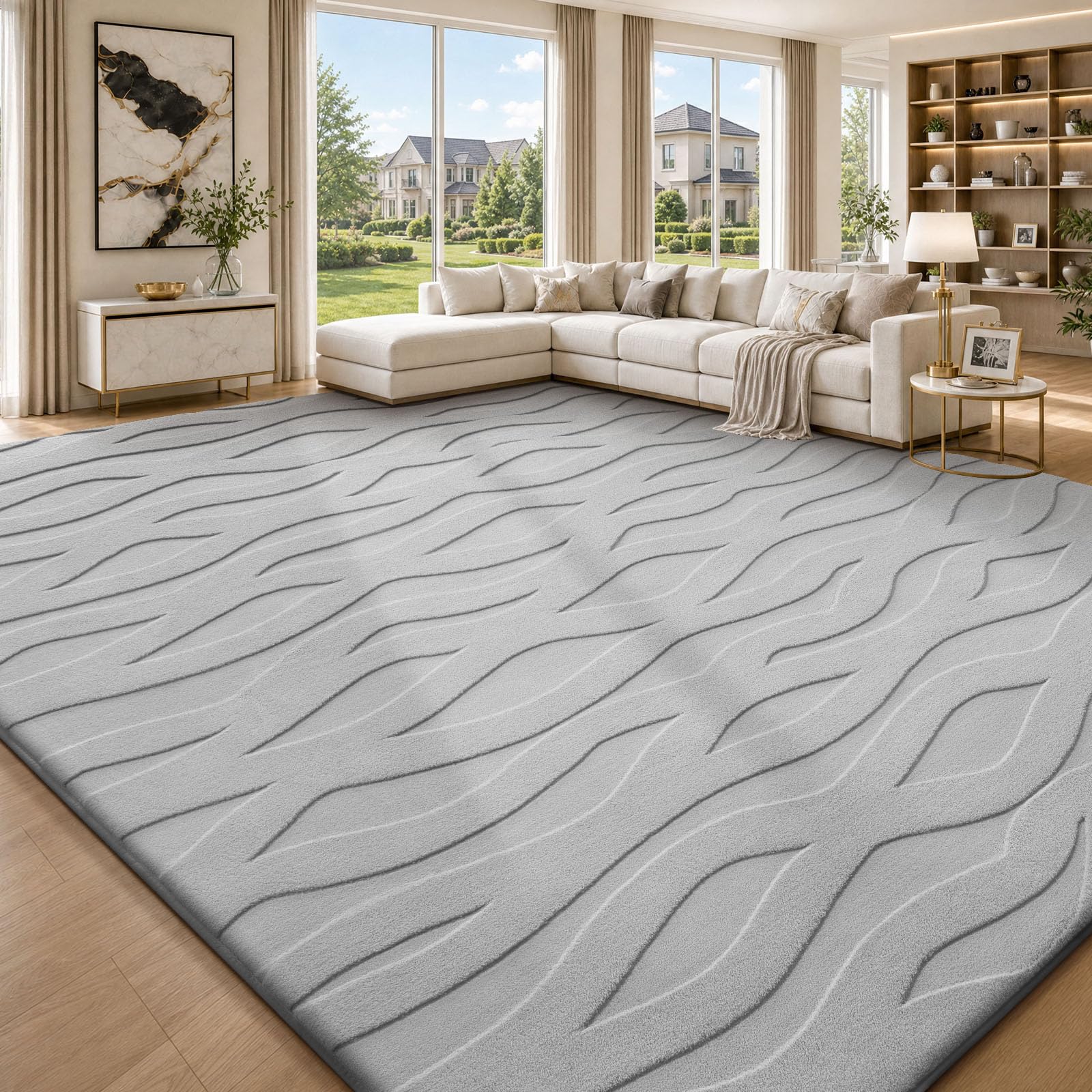Sour Lemon Large Rugs Living Room 240x300cm, Washable Grey Rug for Bedroom