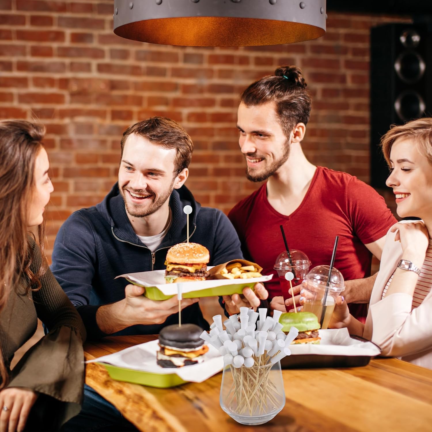 Aodaer ゴルフティー カクテルピック 200個 4.72インチ ゴルフボール つまようじ 使い捨て 竹串 スポーツテーマ フル