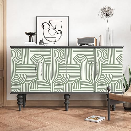 Miniatura 6 de VEELIKE Papel tapiz geométrico verde salvia para despegar y pegar, papel tapiz geométrico abstracto bohemio para dormitorio, baño, pared decorativa
