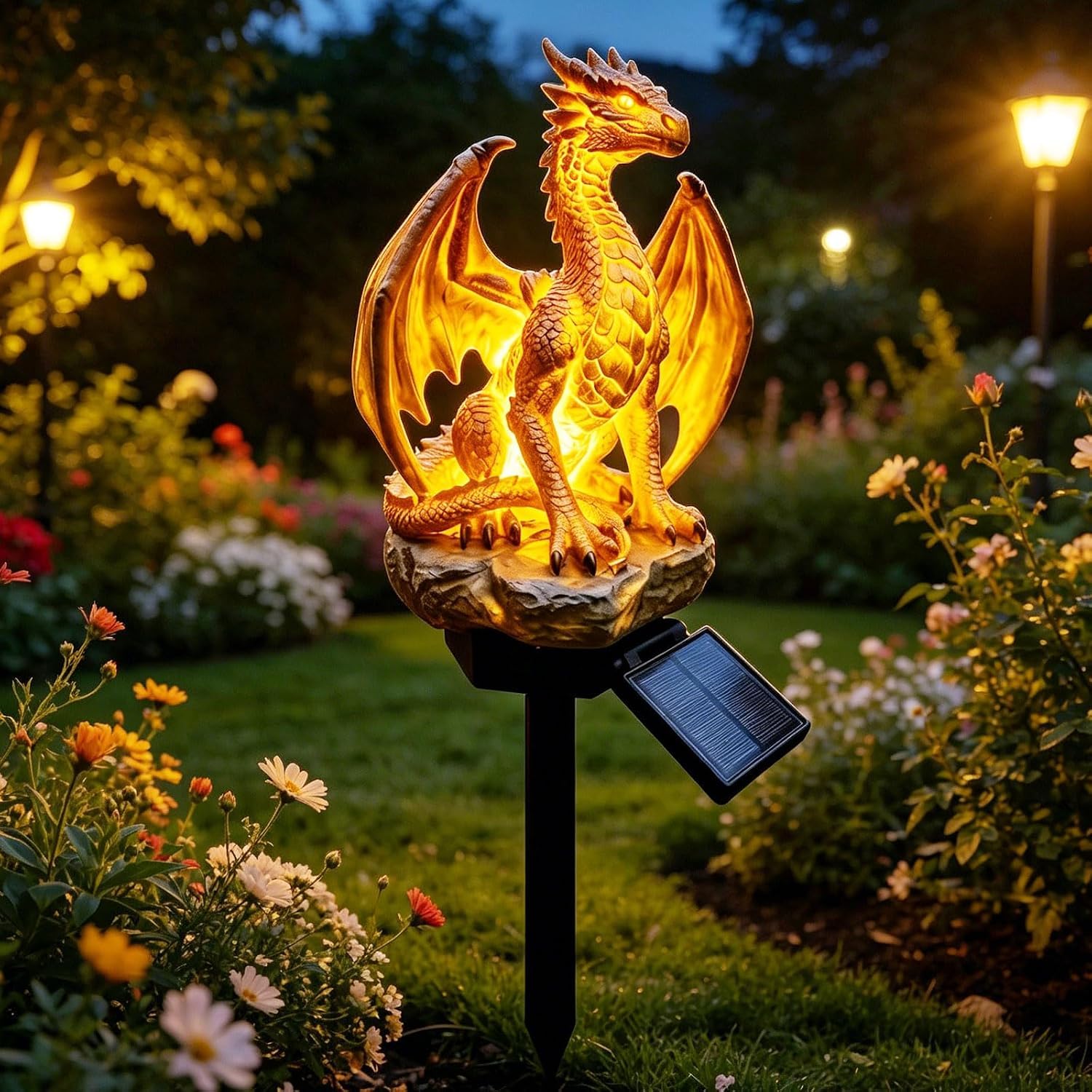 Solar-Powered Parrot Garden Light -Parrot Head Paradise Tropical Whimsical Yard Decor Stake,Waterproof Auto On/Off Solar Statue Light for Lawn Backyard Pool Outdoor Party Decor (Dragon)