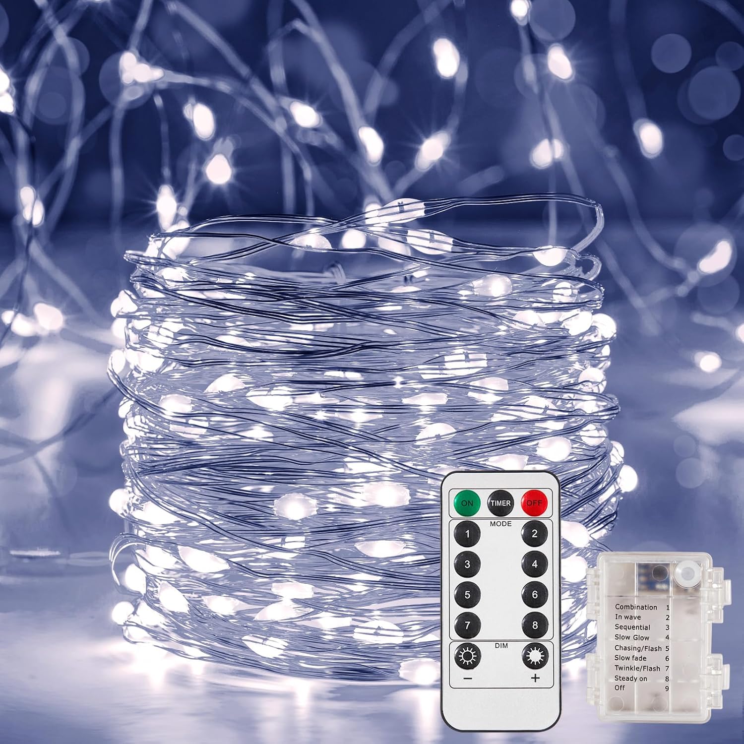 Ariceleo 4 Pack 16.4 Ft. Battery Operated Outdoor String Lights with Remote & Timer, LED Cool White Fairy Lights, Waterproof Twinkle Lights for Bedroom, Dorm, Mason Jar, Wedding, Party, Christmas image 2