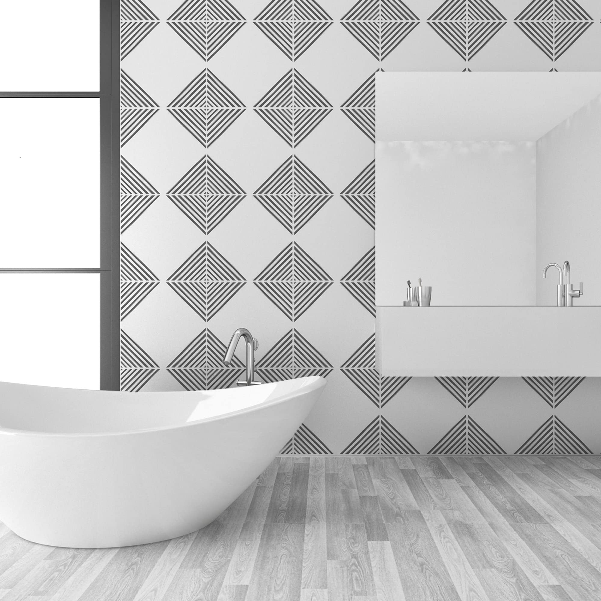 NAKLEO Plantilla para Pintar de Azulejo 60x60cm, Maior Líneas Pintado a Mano Cuadrado Marroquí, Grandes Tile Stencil Plástico y Reutilizable, Manualidades DIY Casa Decoración, Piso Concreto Patio