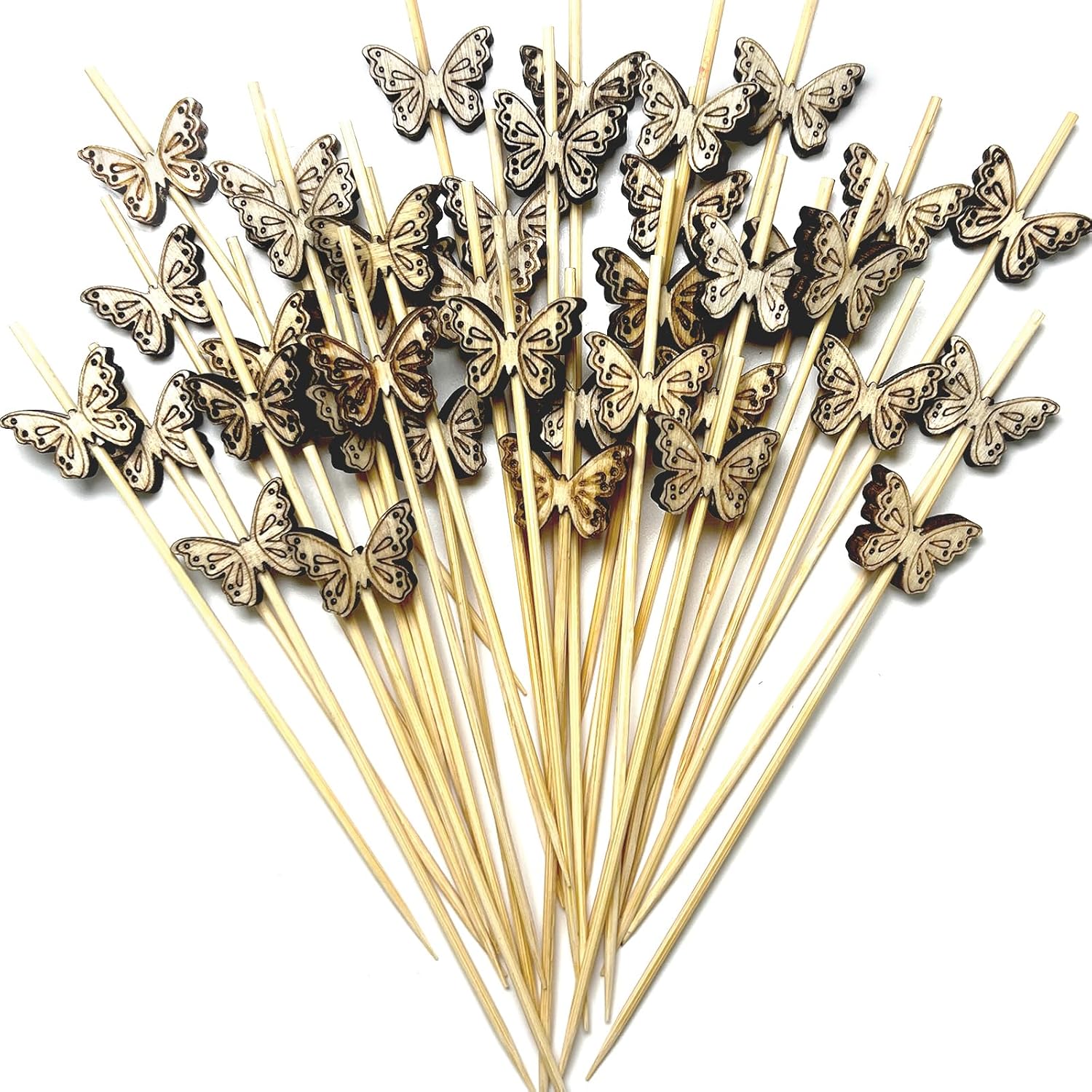 100 Pcs Orange Bamboo Skewers Cocktail Picks, 4.7 Inch