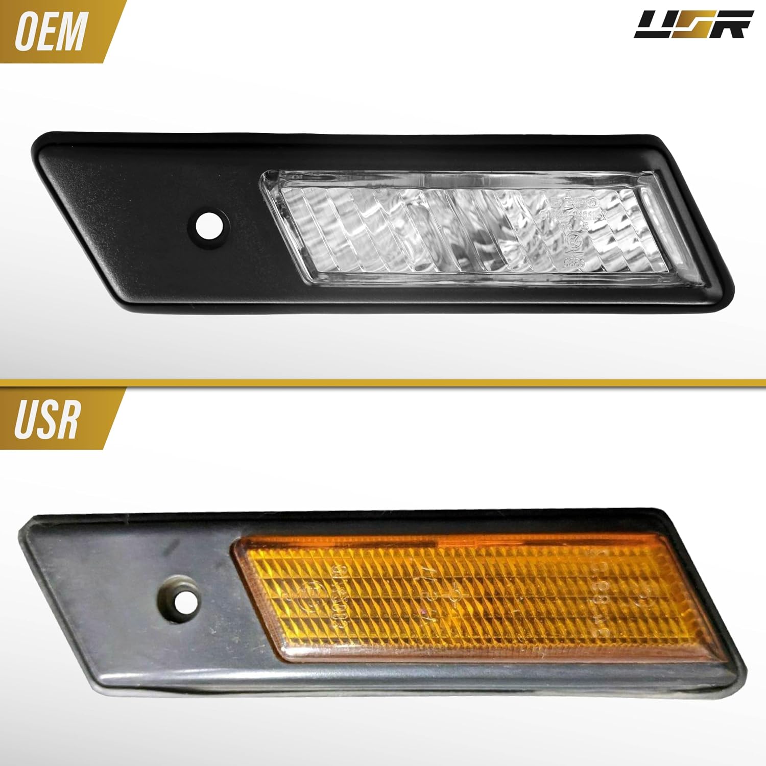 USR 92-96 E36 Side Marker Light – Fender Lamps (Left + Right) Set - Compatible with 1992-1996 BMW 3 Series 2D Coupe or 4D Sedan All Models/Trim (CLEAR LENS with BLACK FRAME and AMBER BULBS)
