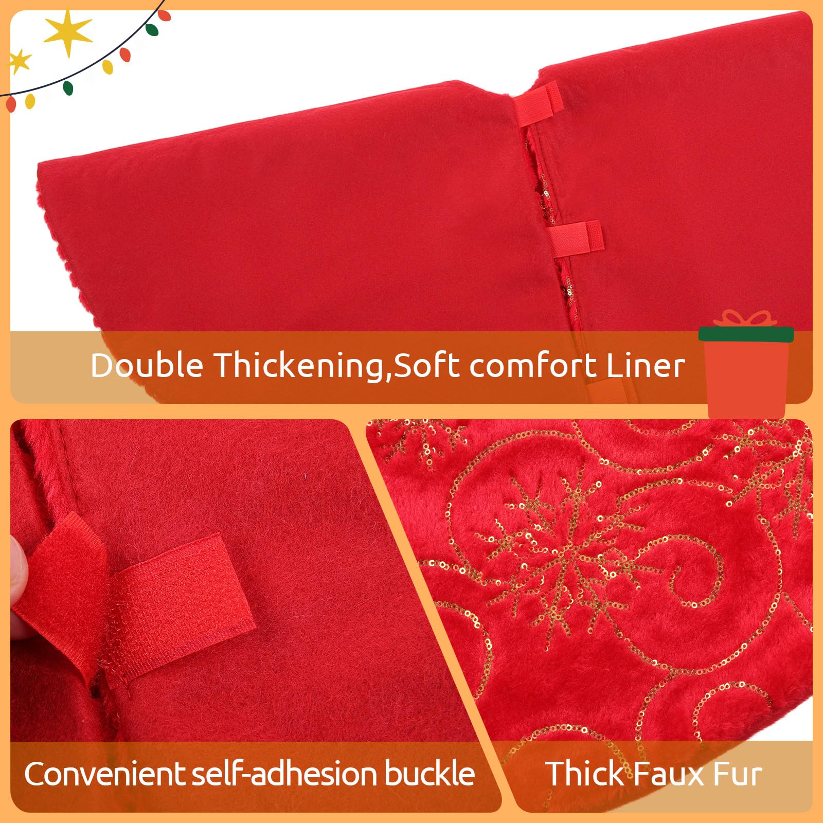 Jupe de Sapin de Noël Rouge KONVINIT - Tapis d'Arbre en Peluche avec Paillettes Dorées 78/90/120cm