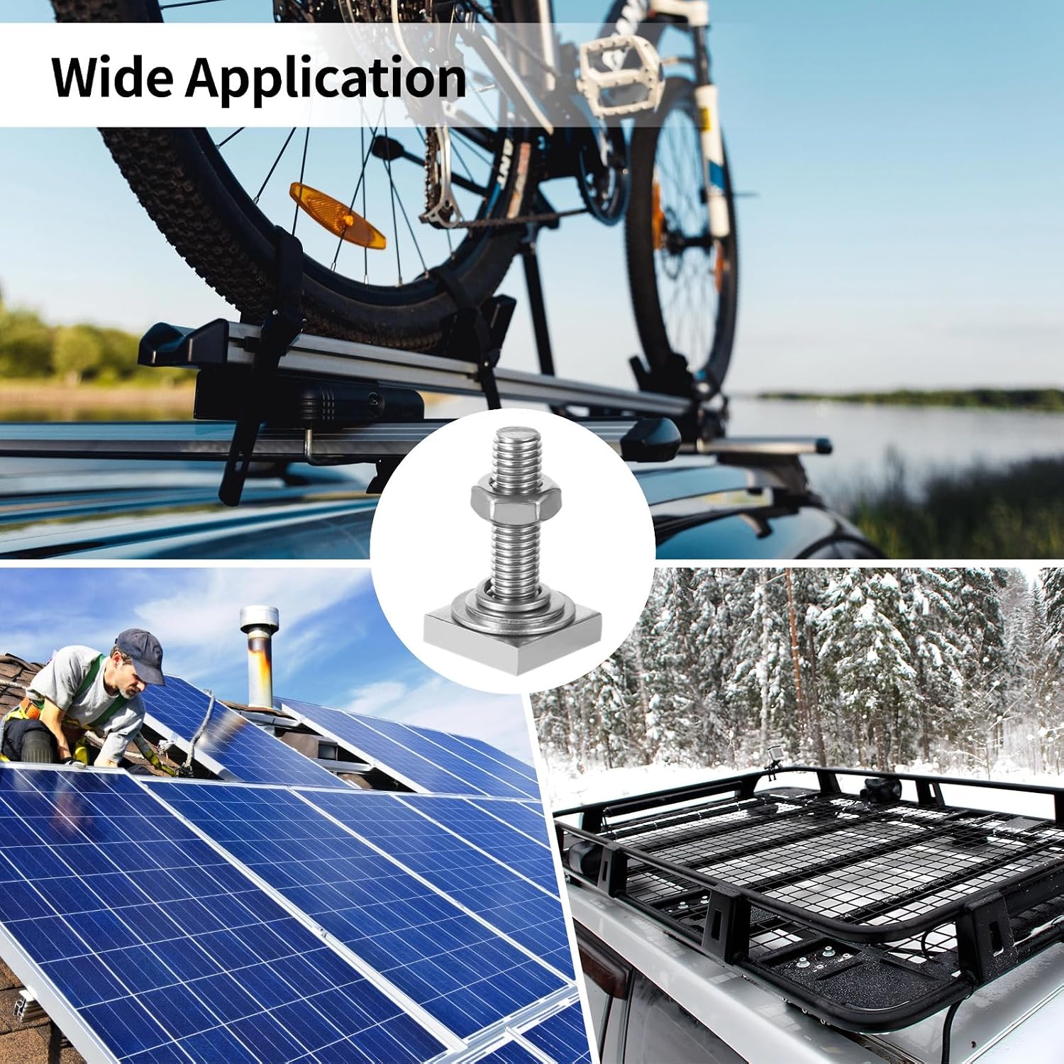 6 Pcs T Slot Bolts, M8×30 mm (1.18") Four Square Head T-Bolts, Stainless Steel T-Track Bolt Adapters with Washers & Nuts, Bolt Adapters for Kayak Bike Racks, Roof Rack Cross Bars