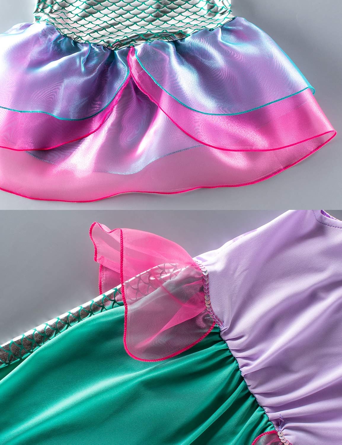 Miniatura 7 de Disfraz de princesa de sirena para niñas, fiesta de disfraces con guantes, corona de maza de 3 a 10 años