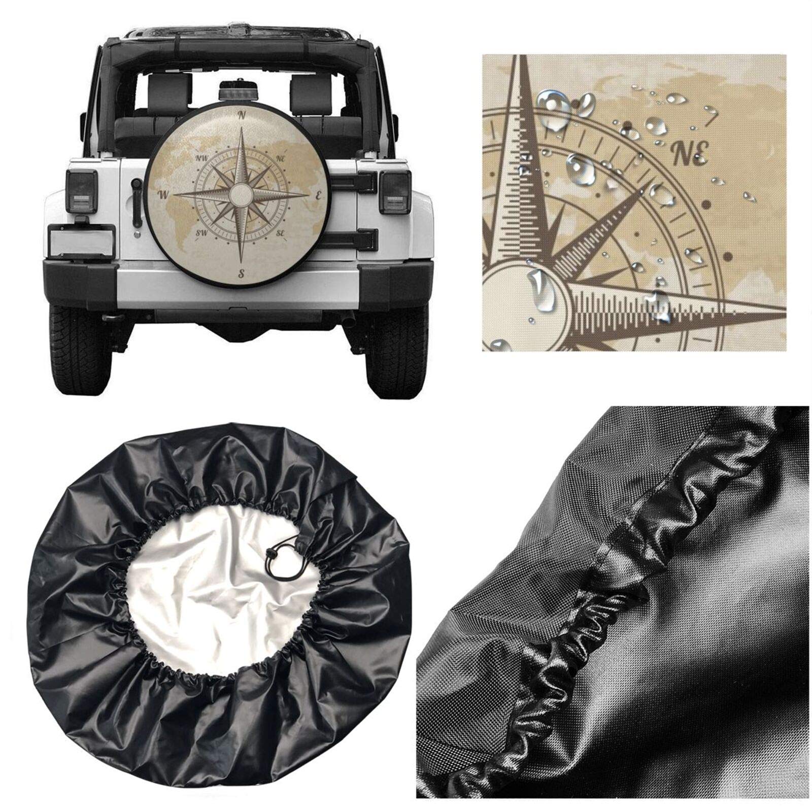 Housse Roue De Secours 14 Pouces - Design Boussole Nautique - Polyester Imperméable - Pour Voiture, SUV, Camping-car