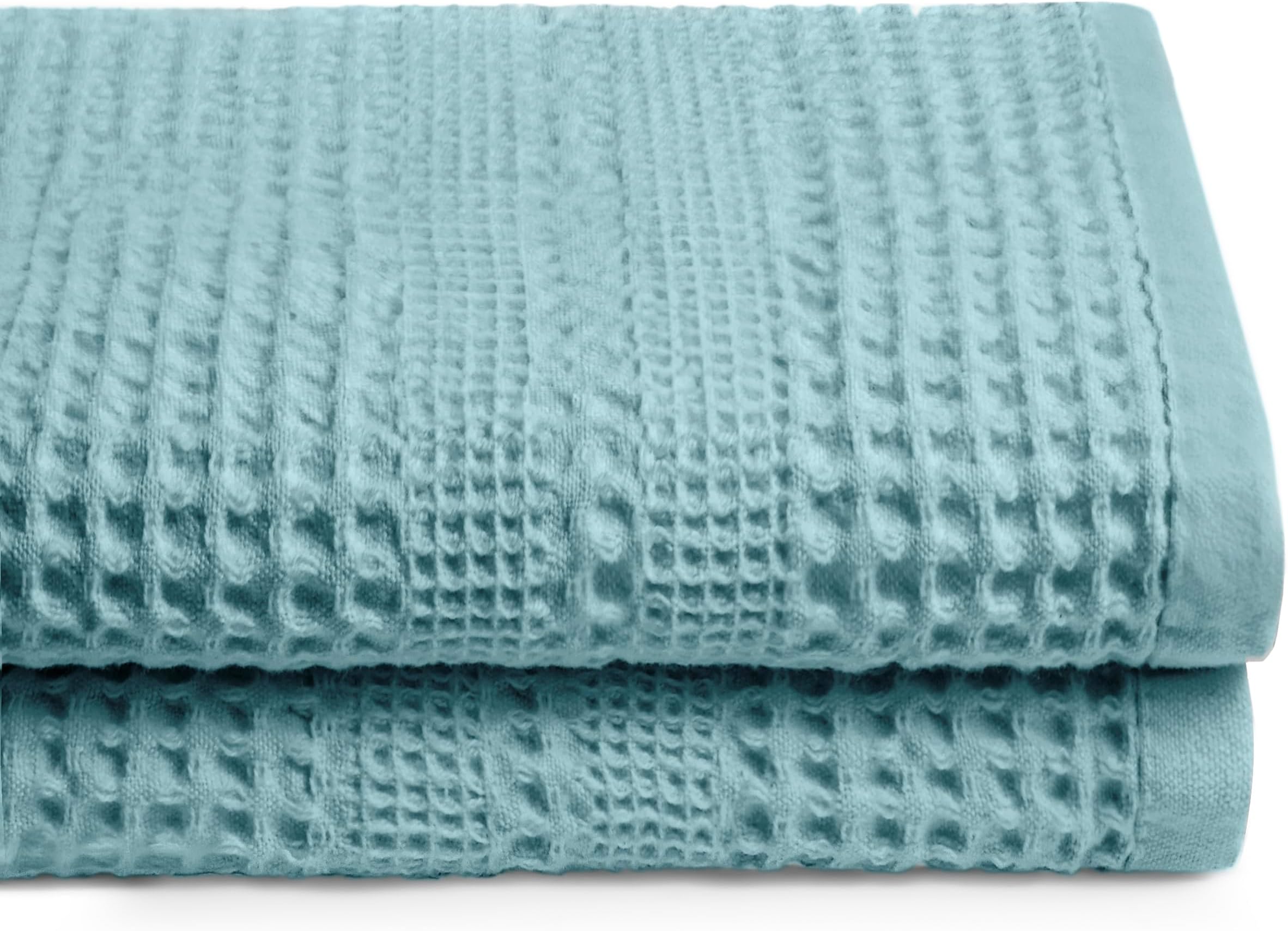 Waffle Towels for Bathroom, 100% Cotton Quick Dry Towel, Waffle Bath Towels Large, Absorbent Lightweight Travel Towel, Bath Towels Set of 2, Classic Style (Seafoam)