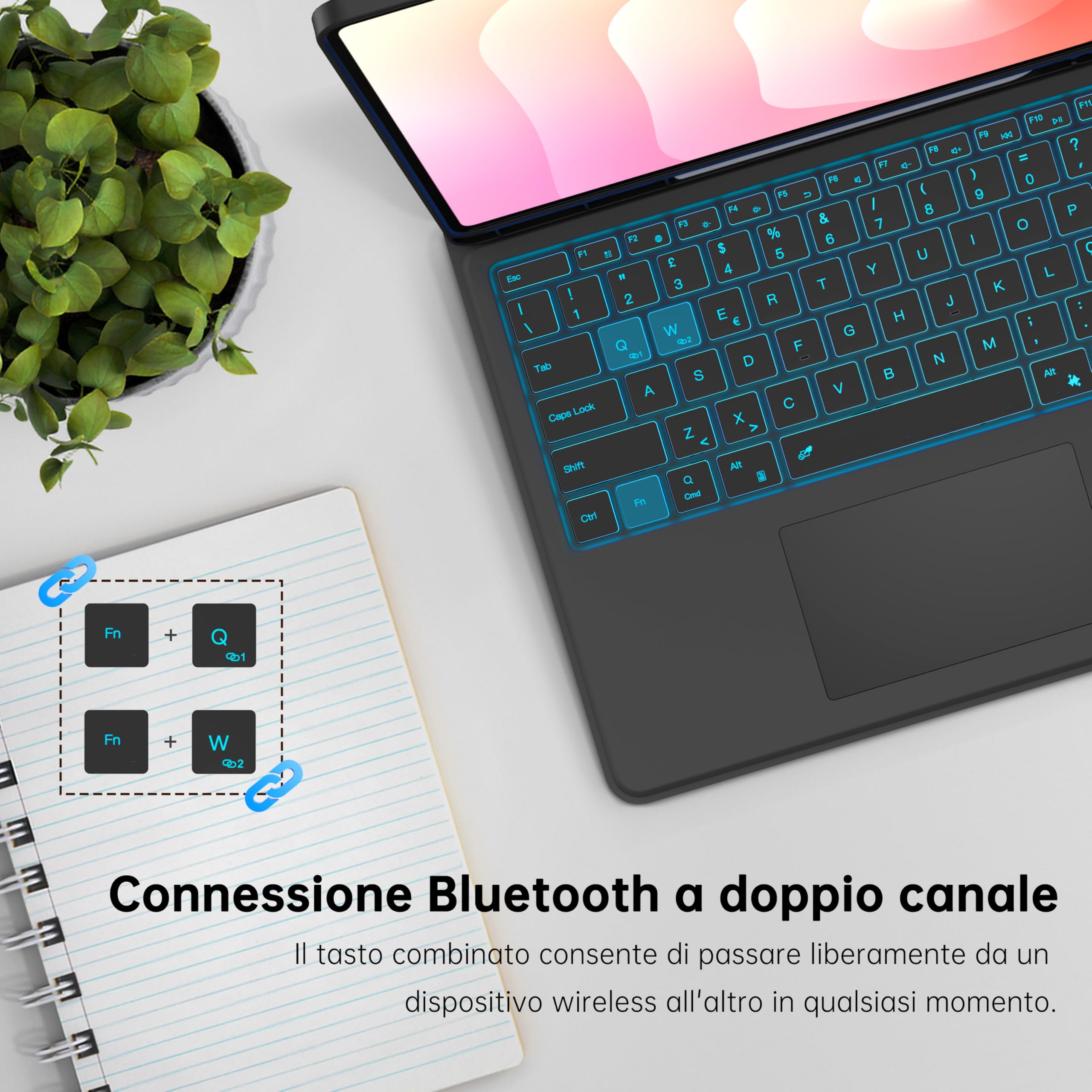 Tastiera Custodia per Samsung Galaxy Tab S11 Ultra/S10 Ultra/S9 Ultra 14.6 Pollici - 7 Colori Retroilluminazione con Touchpad Tastiera Bluetooth - per Tab S8 Ultra Custodia QWERTY Italiano, Nero