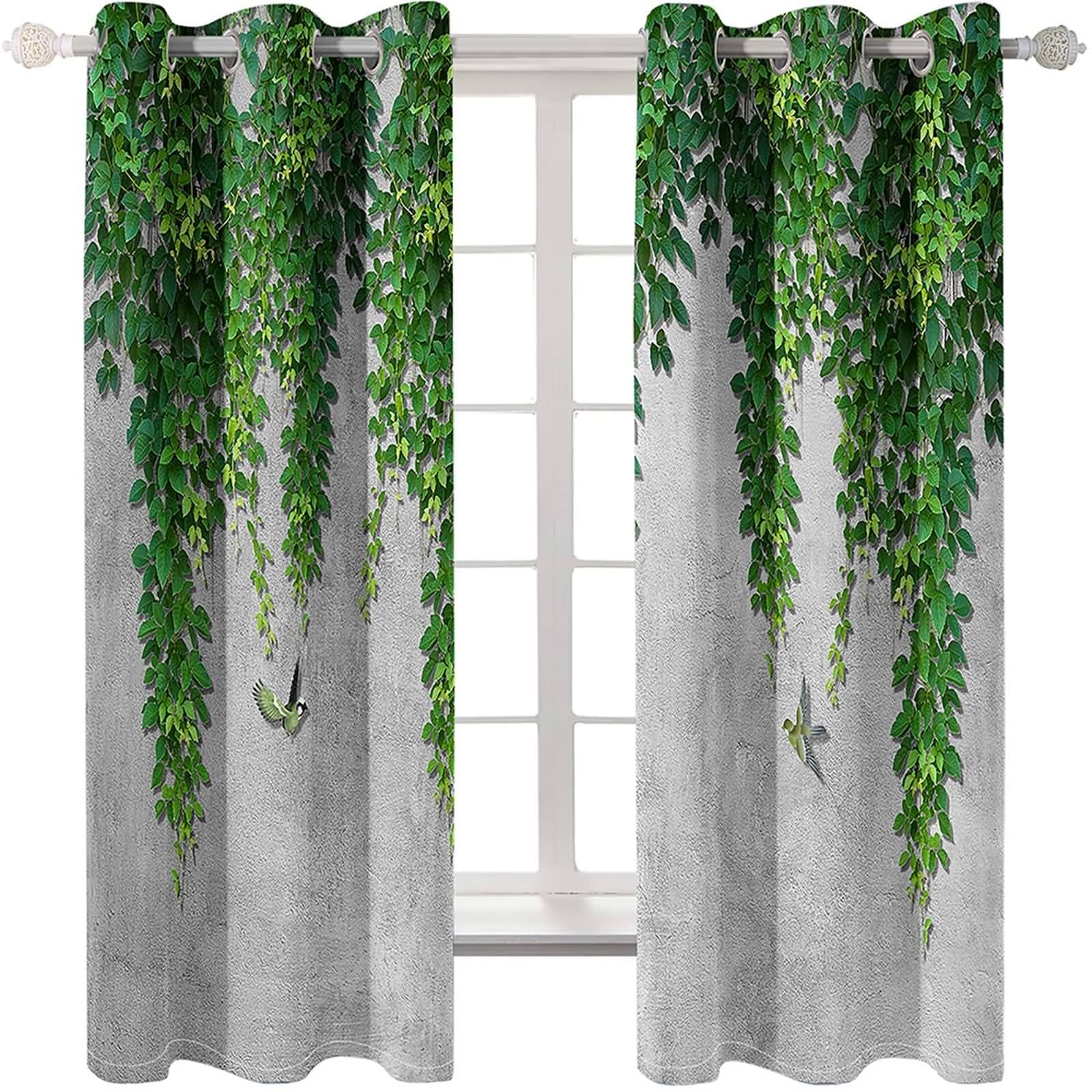 Vorhänge Schlafzimmer Modern, 234x274cm Grau Grün Graue Wand mit Weinreben Vorhang für Schlafzimmer/Wohnzimmer