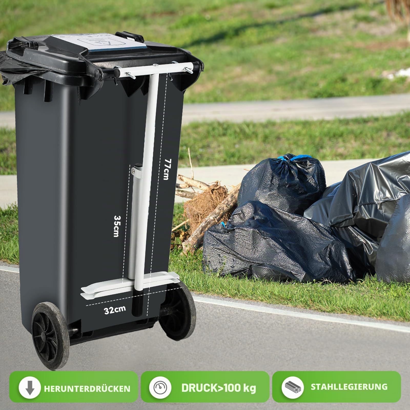 NEWTRY Müllpresse Müllverdichter für 120L-240L Rollcontainer, Abfallzerkleinerer Recycling-Handwerkzeug mit platzsparendem Design für Zuhause, Küche und Garten - Weiß