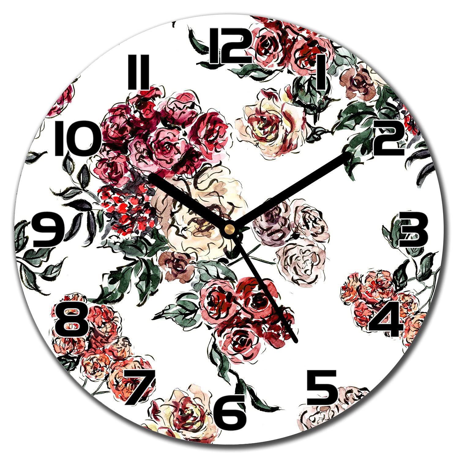 Horloge en verre 30 cm Boho floral rétro vintage pour mur de cuisine et salon moderne