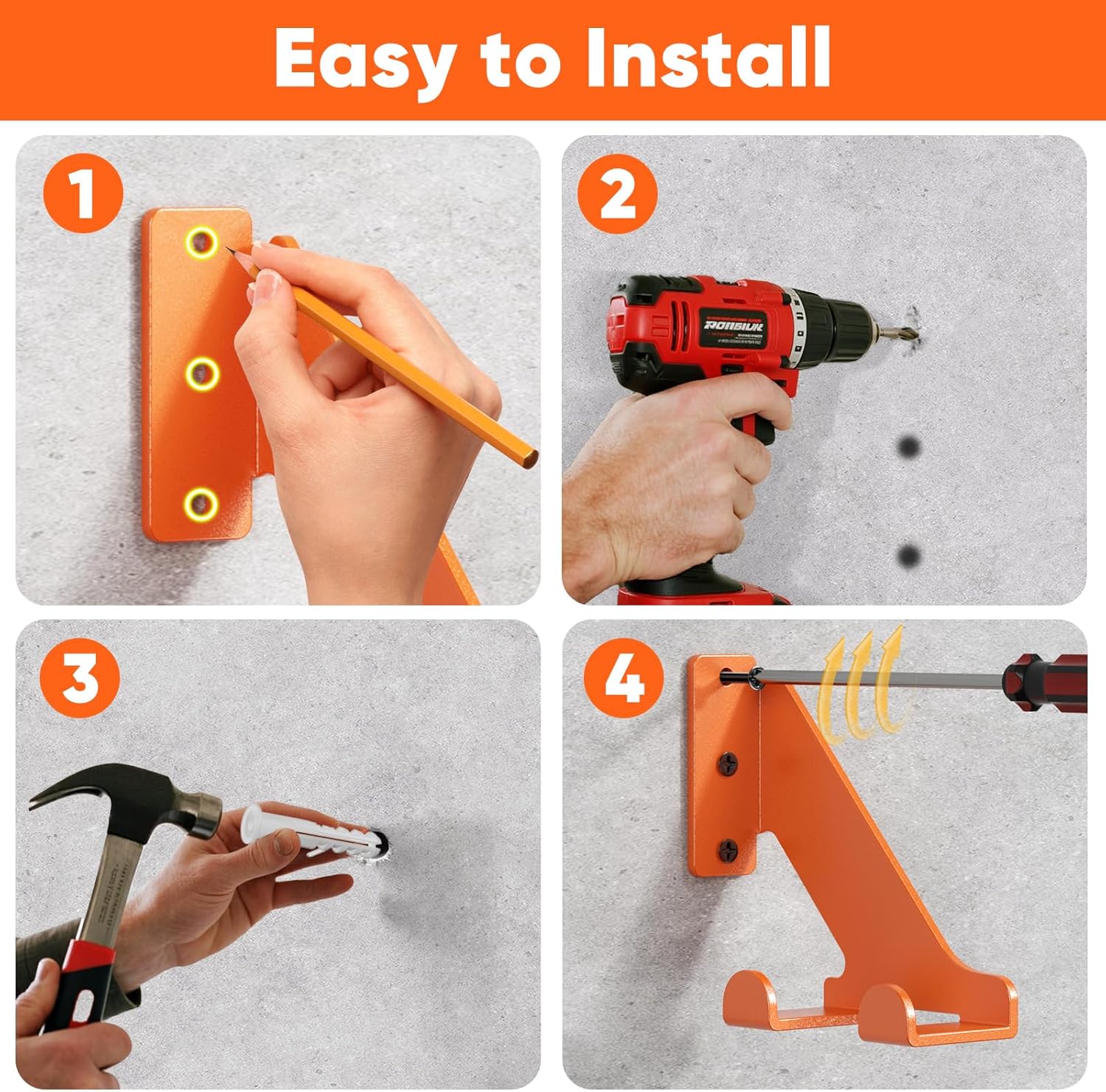 POKIPO Chainsaw Hanger,4 Pack Chainsaw Holder Wall Mount Heavy Duty Metal Chainsaw Chain Hook Storage Loads 70lbs Accessories Chainsaw Rack Organizer fits for Most Tools for Garden,Garage, Workshop