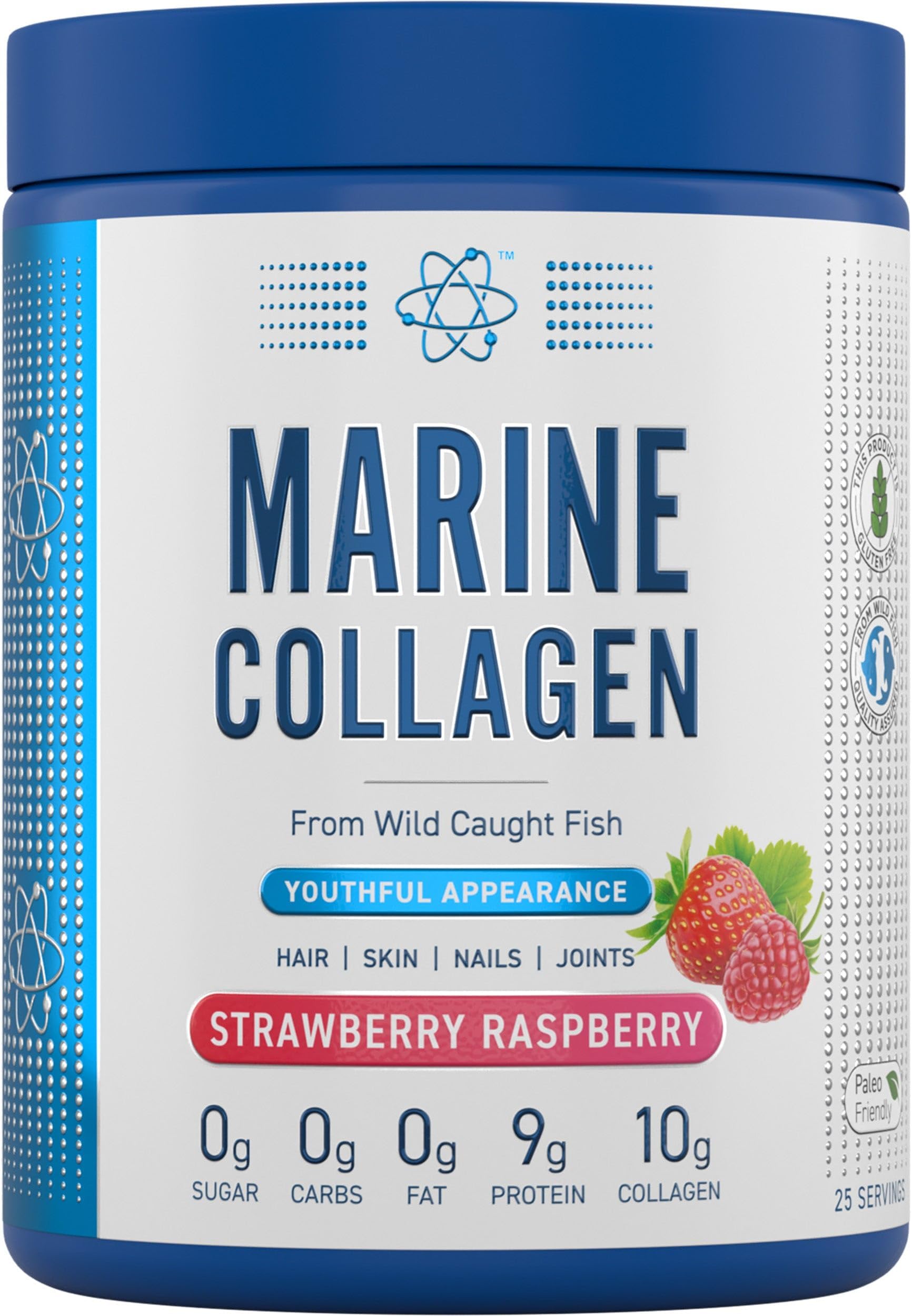 Applied Nutrition Marine Collagen Powder - Hydrolysed Collagen Protein, Healthy Skin, Hair, Nails (Strawberry & Raspberry) (300g - 25 Servings)