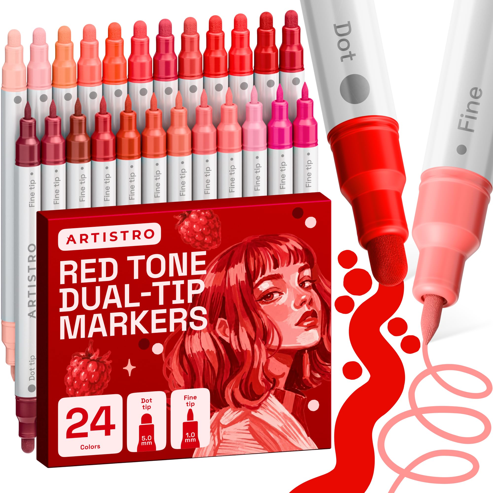 ARTISTRO 24 Red Tones Dual-Tip Acrylic Paint Marker Pens