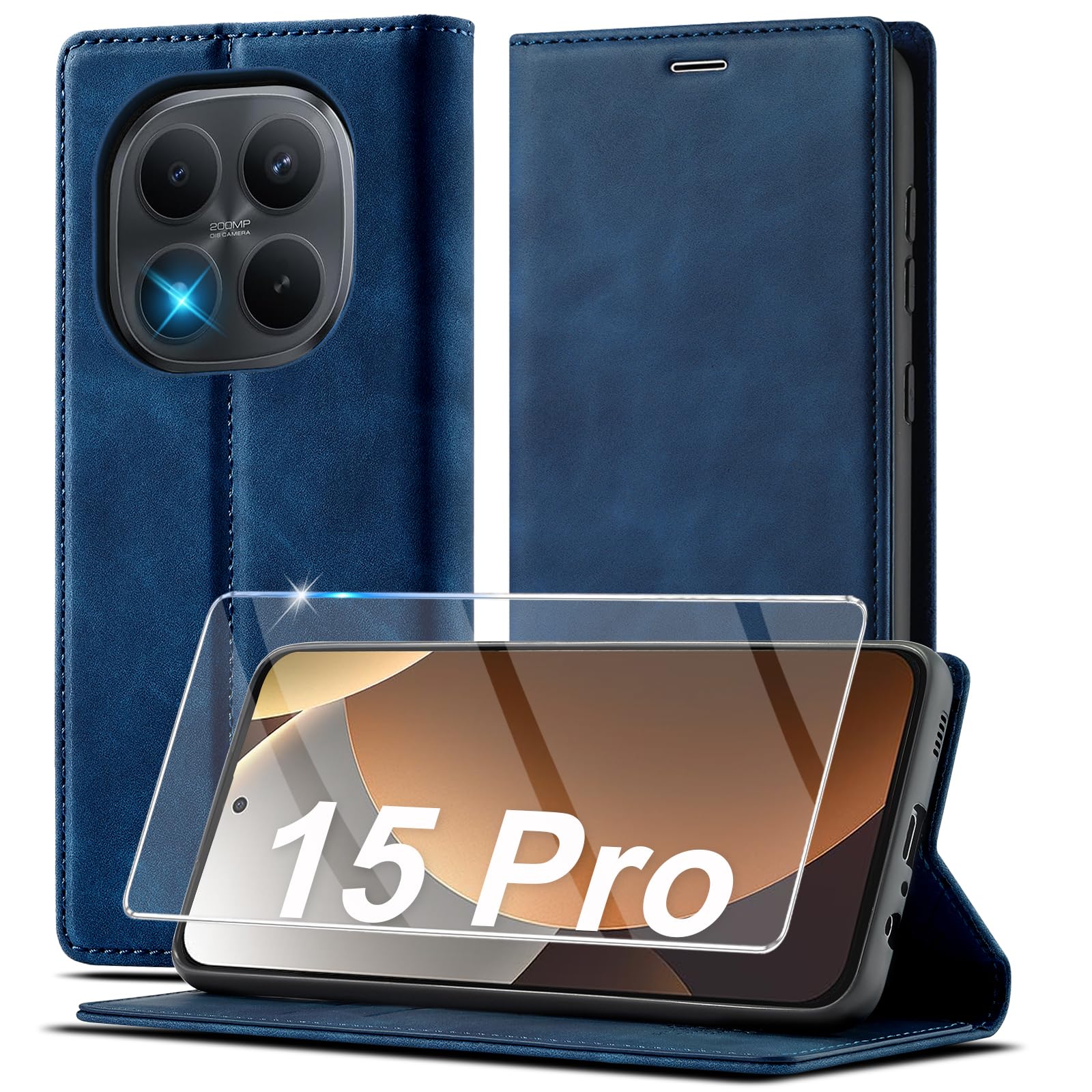 Handyhülle für Xiaomi Redmi Note 15 Pro 5G Hülle Leder, Mit Schutzfolie, für Xiaomi Redmi Note 15 Pro 5G Klapphülle Ledermaterial, Kartenfach RFID-Blockierung Wallet Case, Flip Klappbar Schutzhülle