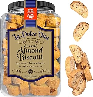 La Dolce Vita Classic Almond Italian Biscotti Cookies, Gourmet Coffee & Tea Dipping Snack, 40 oz Jar