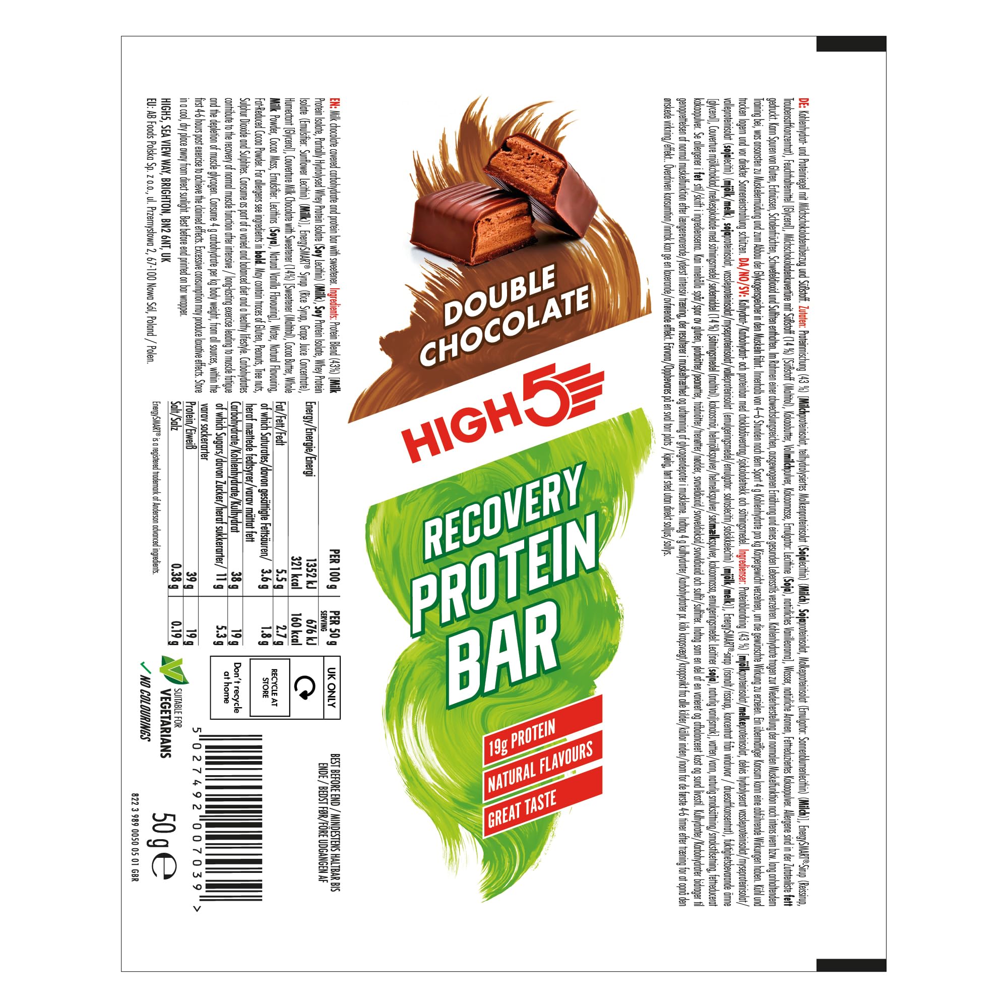 HIGH5 Barres protéinées Recovery – Barres glucides et riches en protéines après l'entraînement avec rapport macro 1:1 – Barres protéinées au chocolat pour la récupération et la réparation musculaires